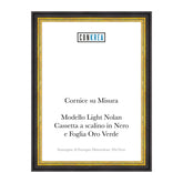 Cornice Moderna su Misura - Modello Light Nolan a Cassetta Scalino Nero e Foglia Oro Verde